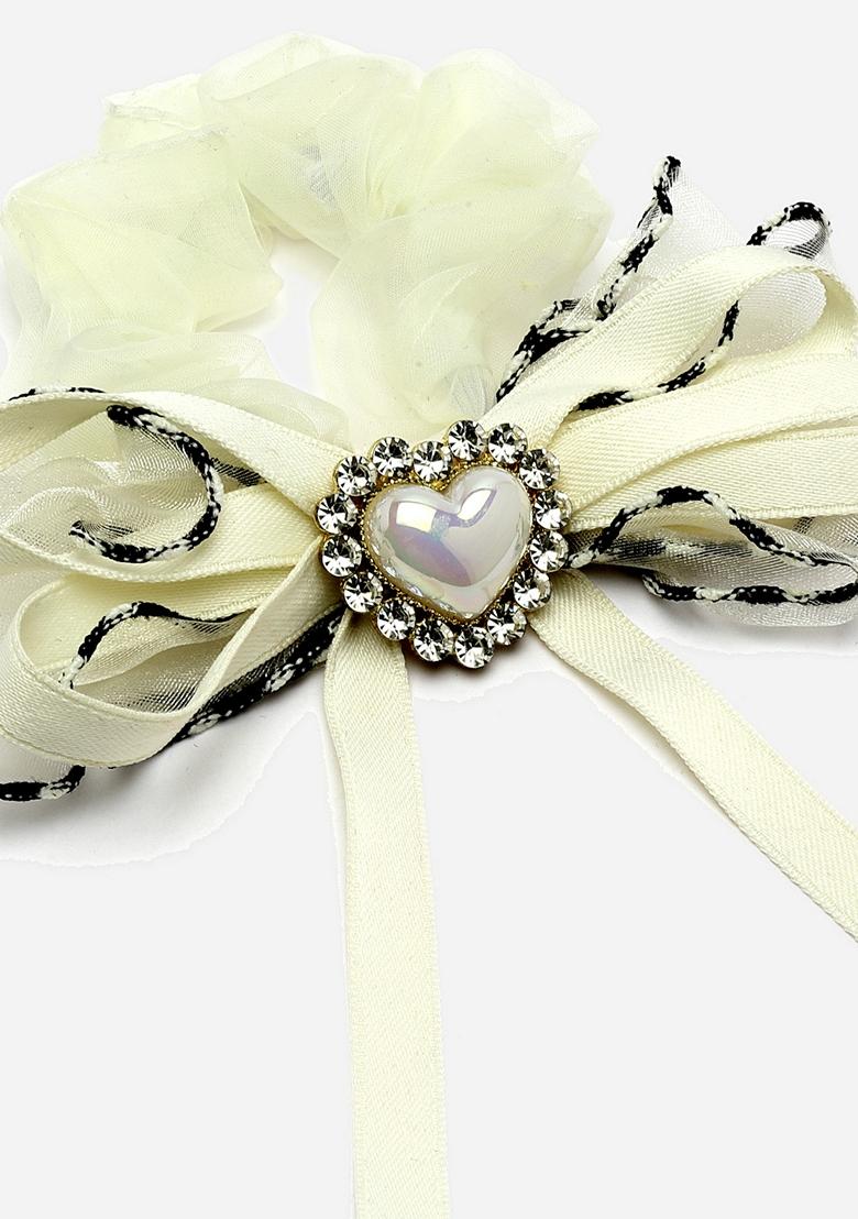 Women Heart Shaped Stone Studded Embellished Ponytail Holders