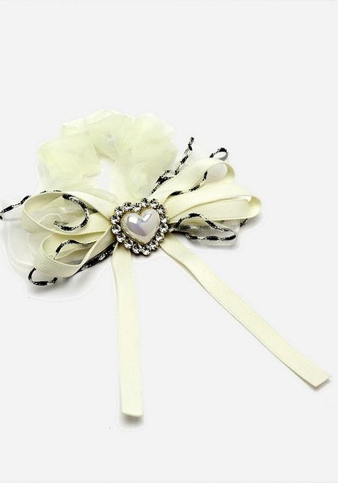 Women Heart Shaped Stone Studded Embellished Ponytail Holders