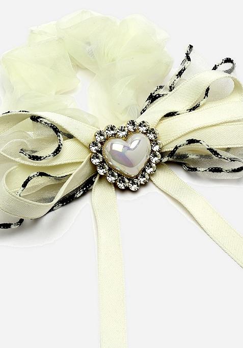 Women Heart Shaped Stone Studded Embellished Ponytail Holders