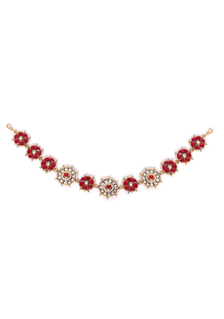 Gold Plated Kundan Stone Studded and Pearls Beaded Matha Patti