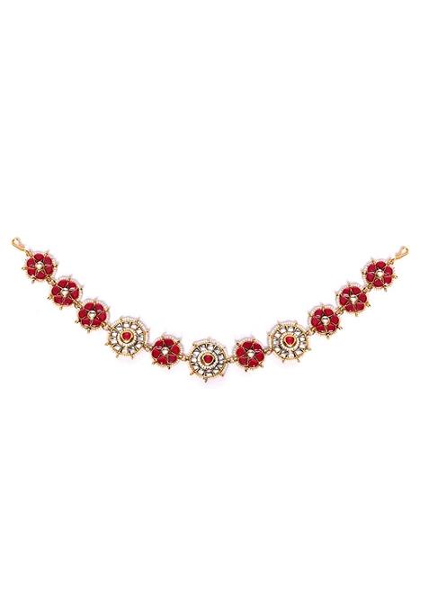 Gold Plated Kundan Stone Studded and Pearls Beaded Matha Patti