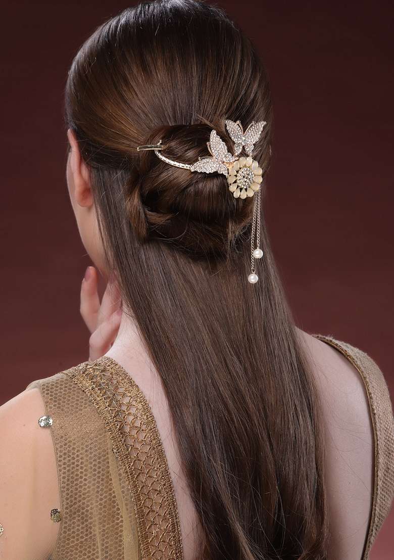 Women Stone Studded Butterfly Shaped Embellished Claw Clip - Indya