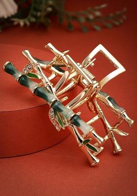 Women Gold Plated Stone Studded Embellished Claw Clip