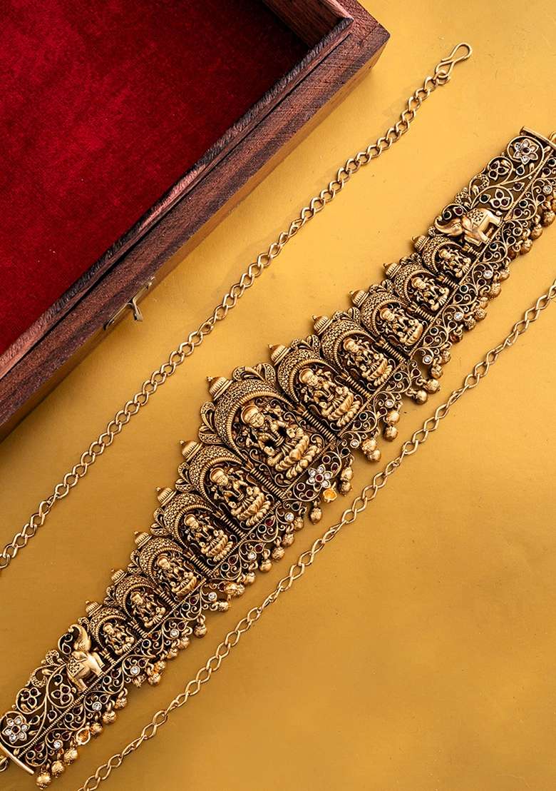 Gold Plated Stone Studded and Beaded Waist Chain Kamarbandh - Indya