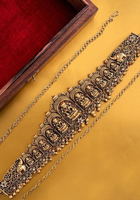 Gold Plated Stone Studded and Beaded Waist Chain Kamarbandh