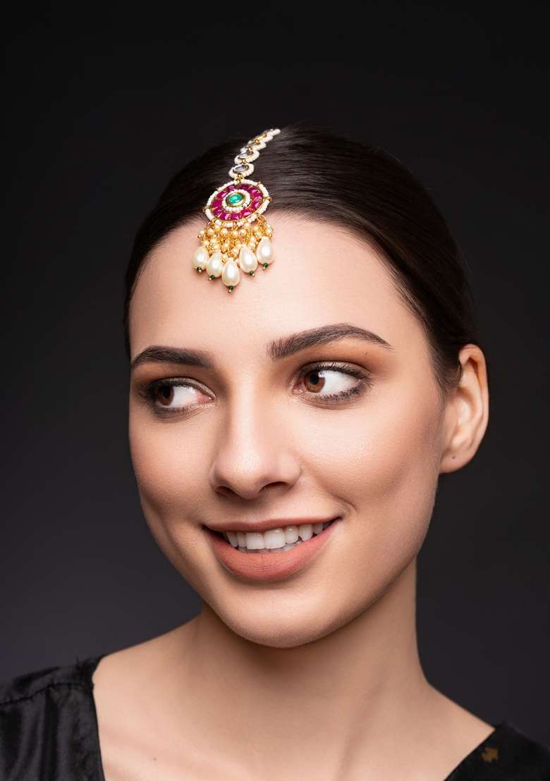 Gold Plated Kundan Studded Maang Tikka - Indya