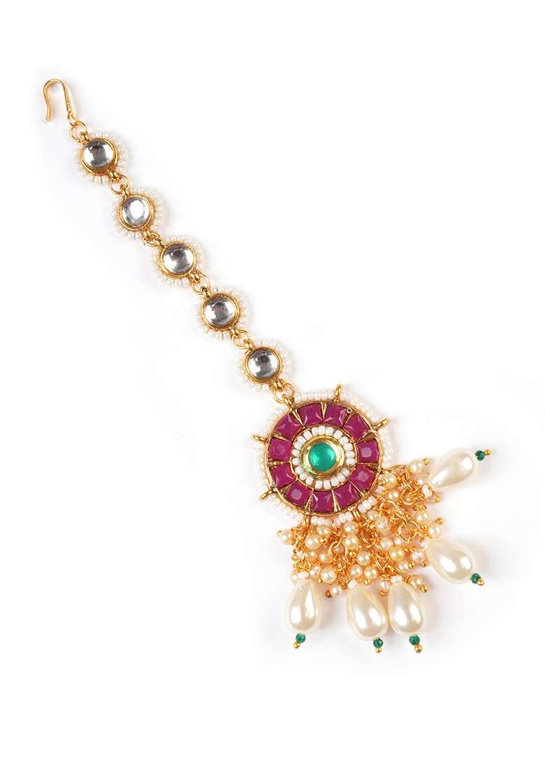 Gold Plated Kundan Studded Maang Tikka - Indya