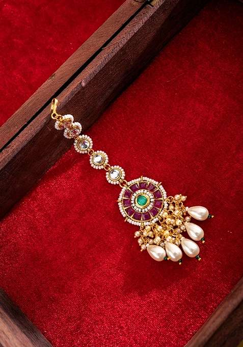 Gold Plated Kundan Studded Maang Tikka