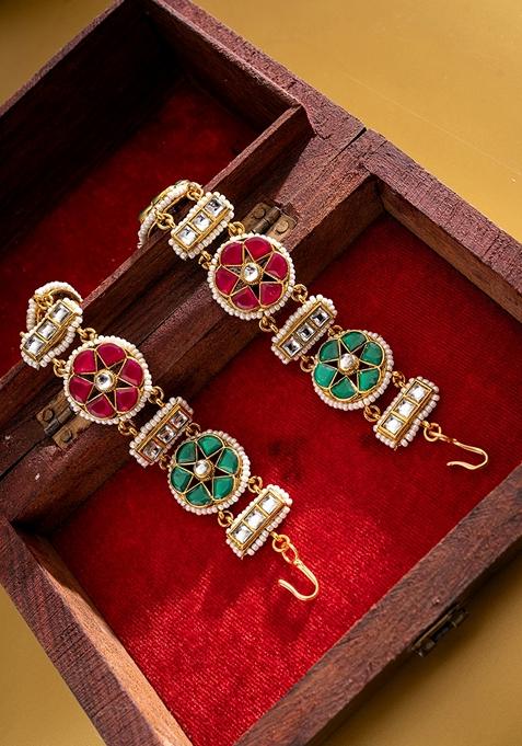 Gold Plated Kundan Studded and Pearls Beaded Matha Patti