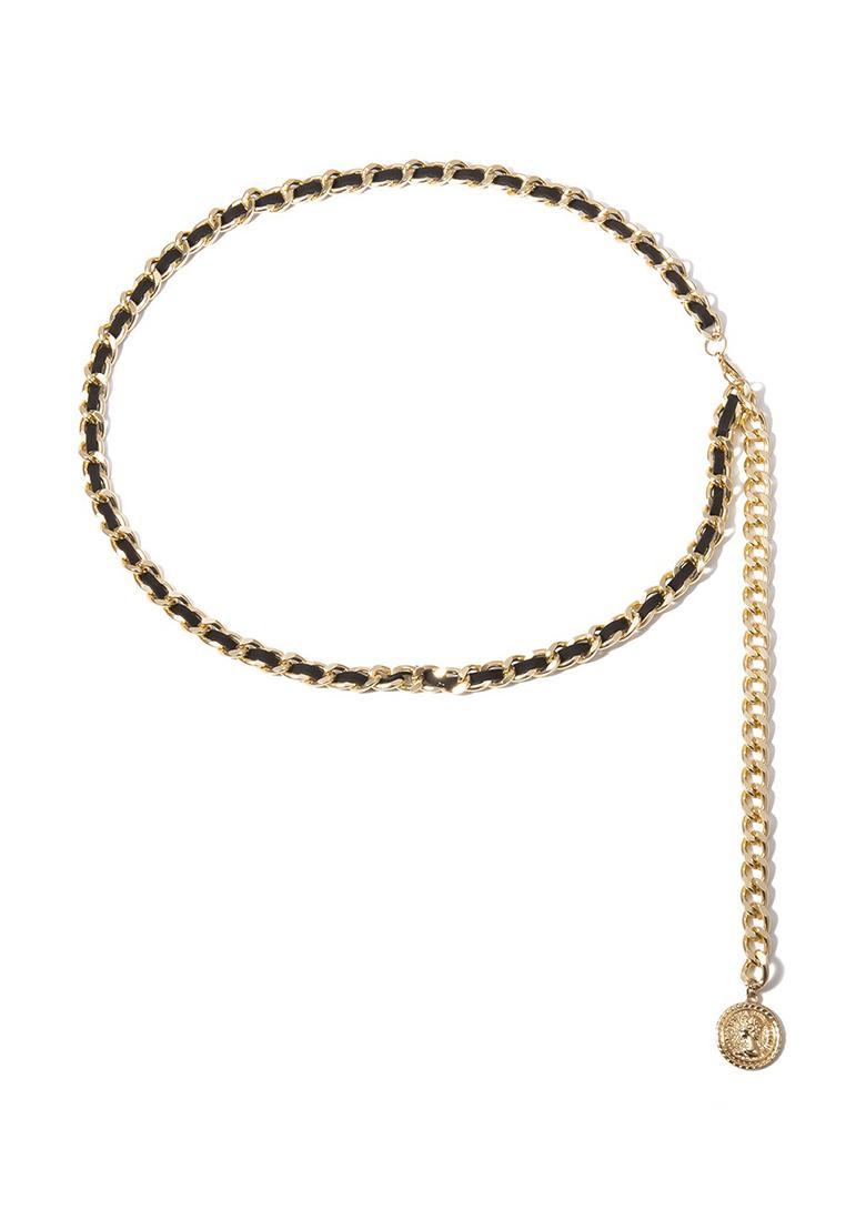 Women Black Gold Toned Embellished Belt - Indya