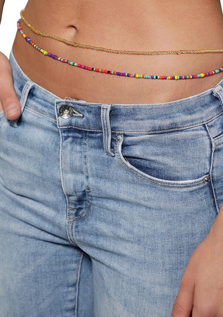 Set Of 2 Gold Black Beaded Beachwear Waistchains - Indya