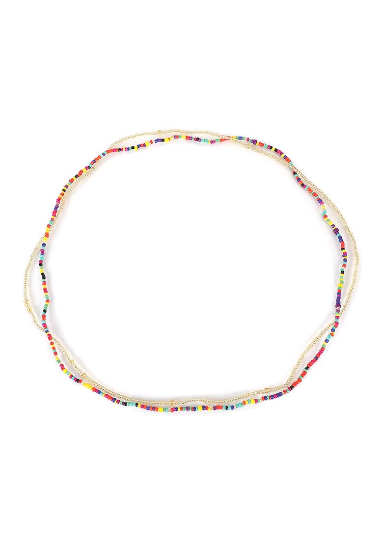 Set Of 2 Gold Black Beaded Beachwear Waistchains - Indya