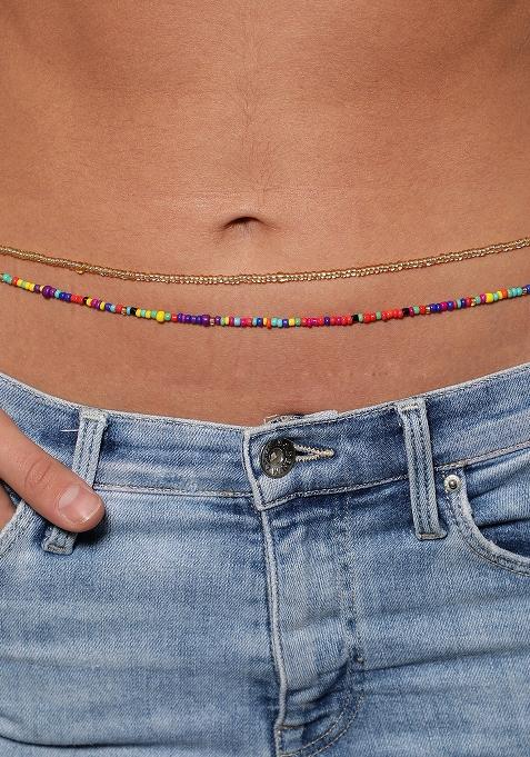 Set Of 2 Gold Black Beaded Beachwear Waistchains