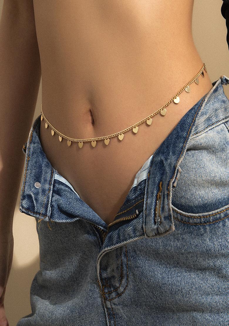 Gold Plated Golden Thin Metallic Waist Chain For Women And Girls - Indya