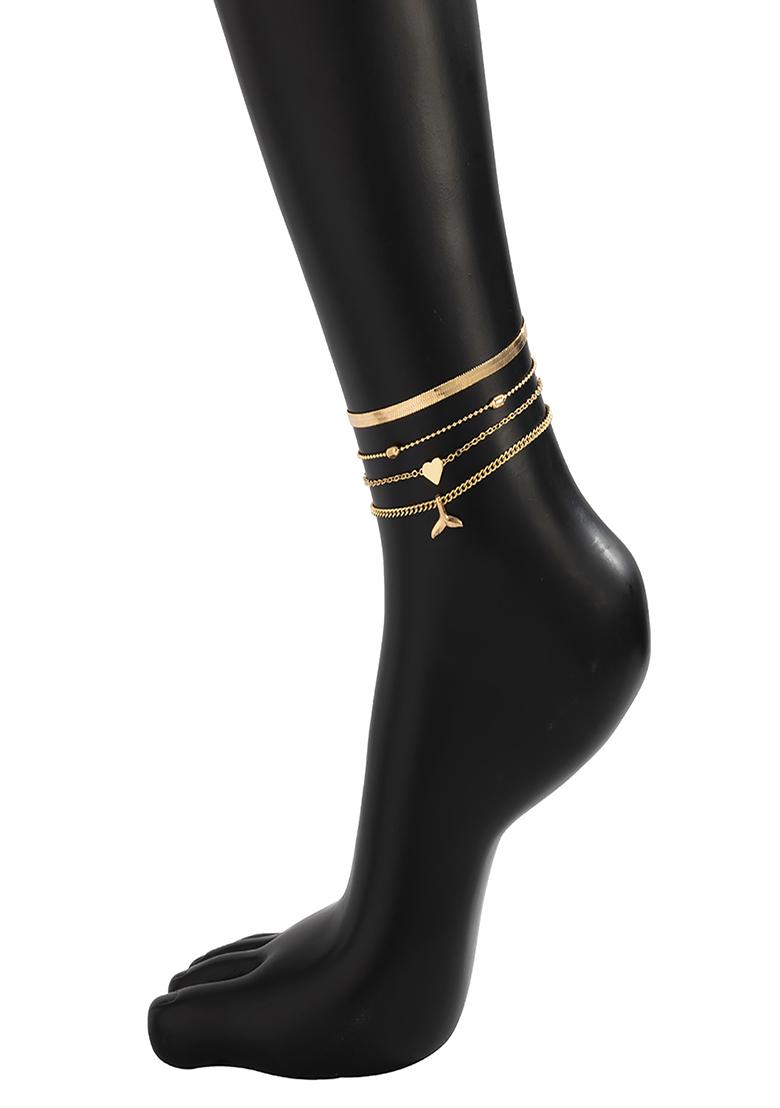 Set Of 4 Gold Plated Layered Chains Anklet - Indya