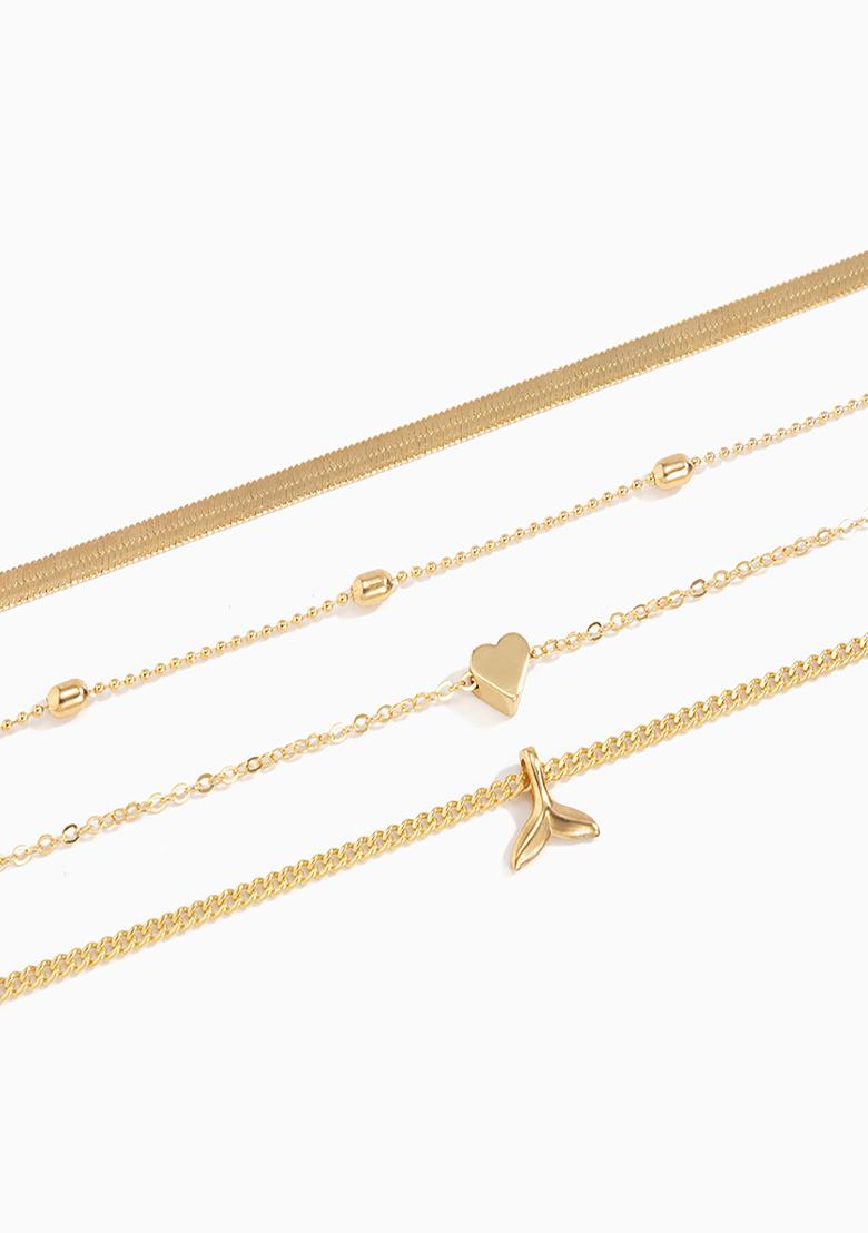 Set Of 4 Gold Plated Layered Chains Anklet - Indya