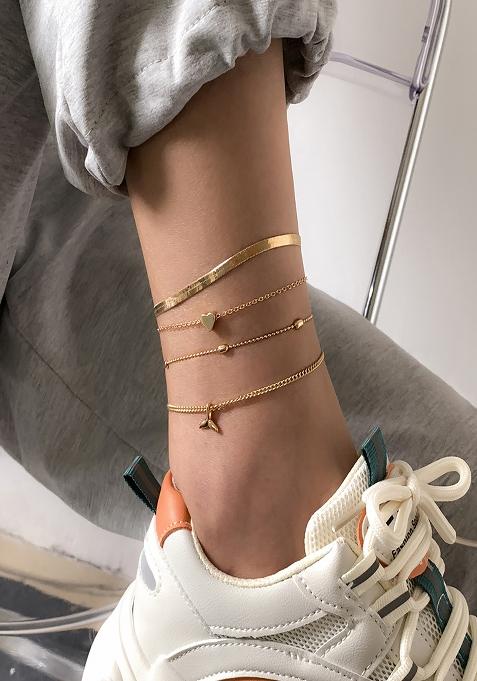 Set Of 4 Gold Plated Layered Chains Anklet