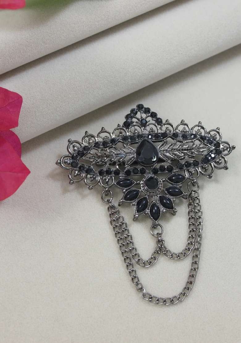 Black Platinum Plating Zinc Alloy Brooch - Indya