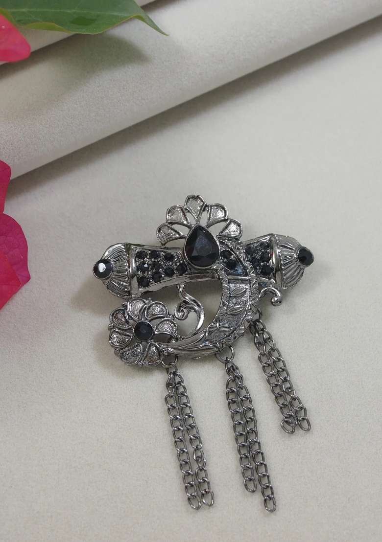 Black Platinum Plating Zinc Alloy Brooch - Indya
