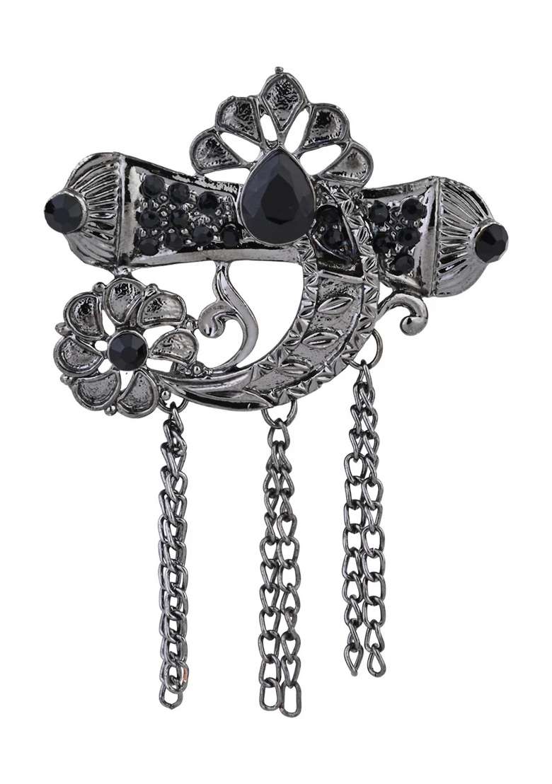 Black Platinum Plating Zinc Alloy Brooch - Indya