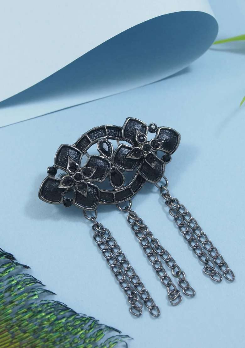 Black Platinum Plating Zinc Alloy Brooch - Indya
