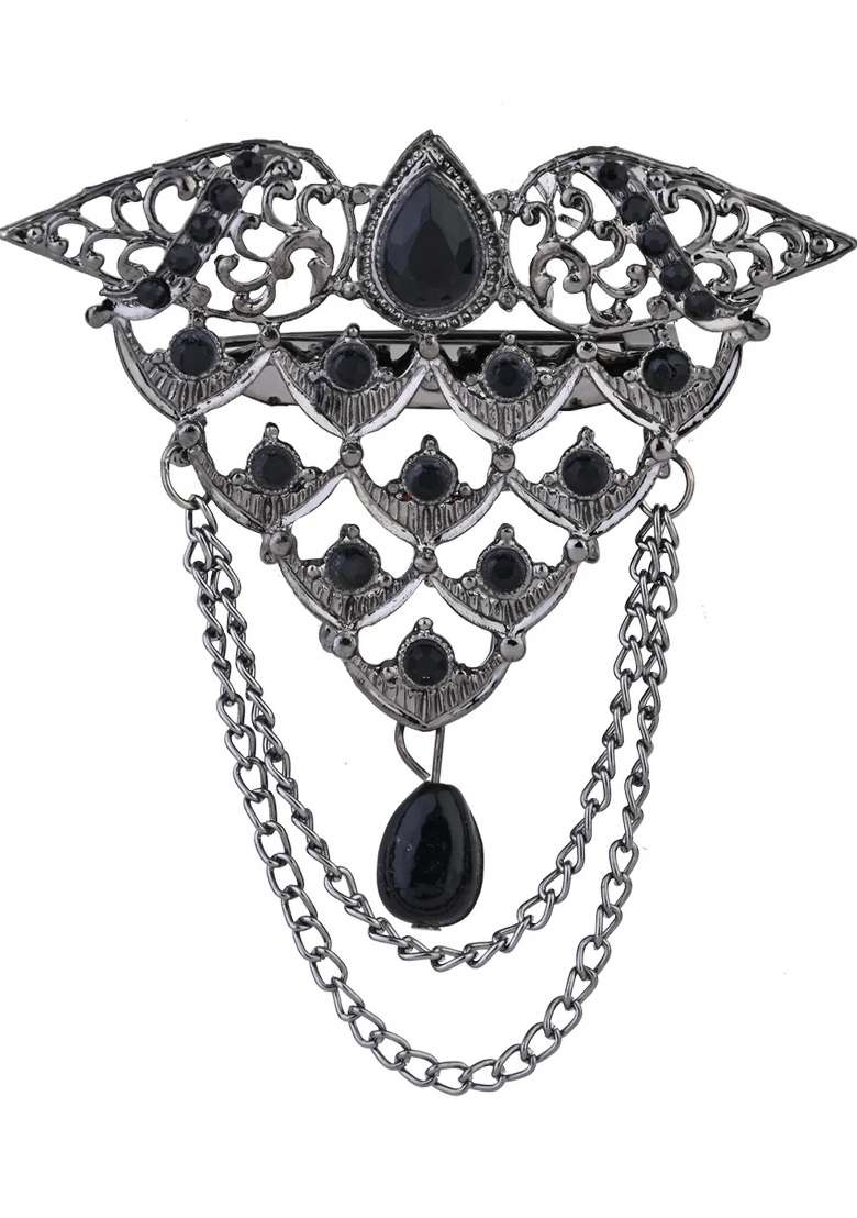 Black Platinum Plating Zinc Alloy Brooch - Indya