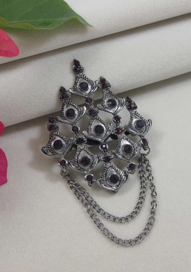 Wine Platinum Plating Zinc Alloy Brooch - Indya