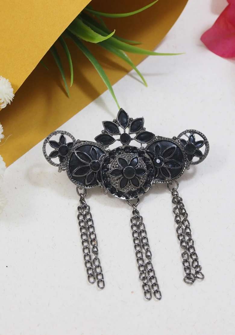 Black Platinum Plating Zinc Alloy Brooch - Indya