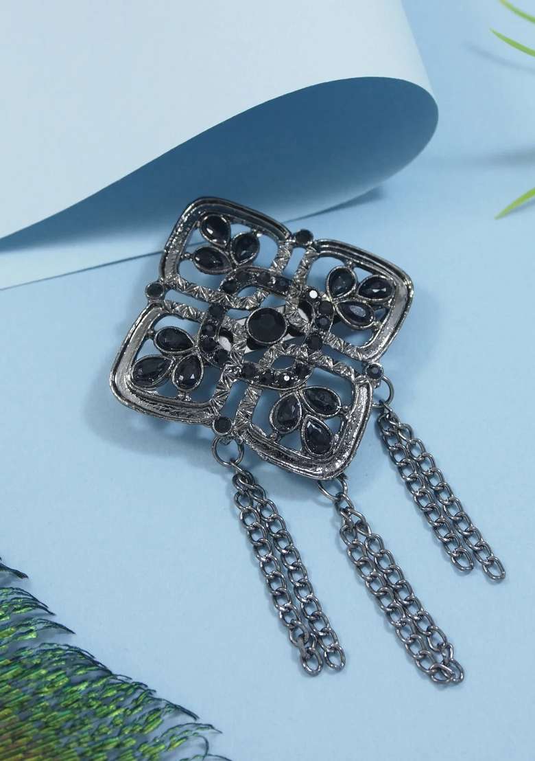 Black Platinum Plating Zinc Alloy Brooch - Indya