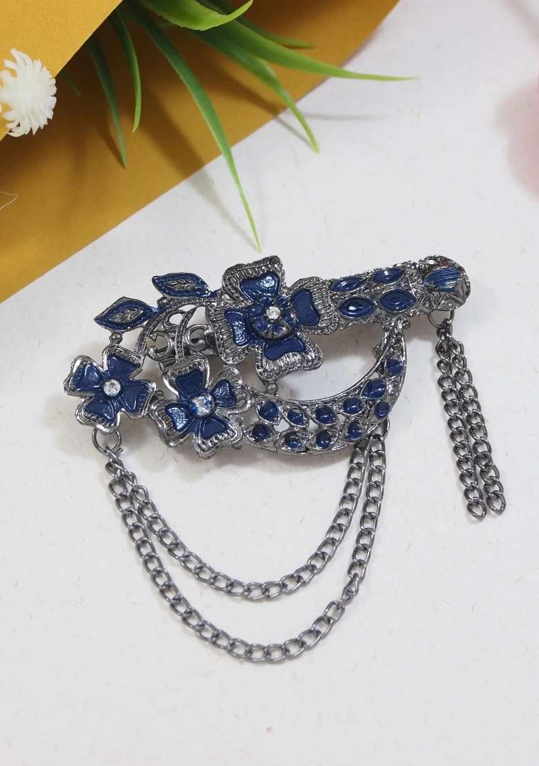 Blue Platinum Plating Zinc Alloy Brooch - Indya