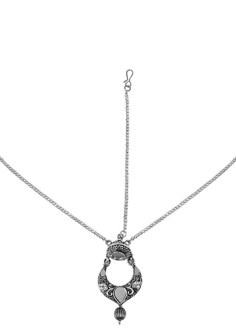 Oxidised Platinum Plating Zinc Alloy Maangtikka - Indya