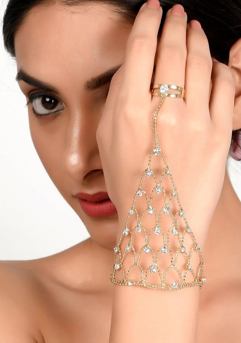 Gold Preminum Alloy Ring Bracelet For Women - Indya