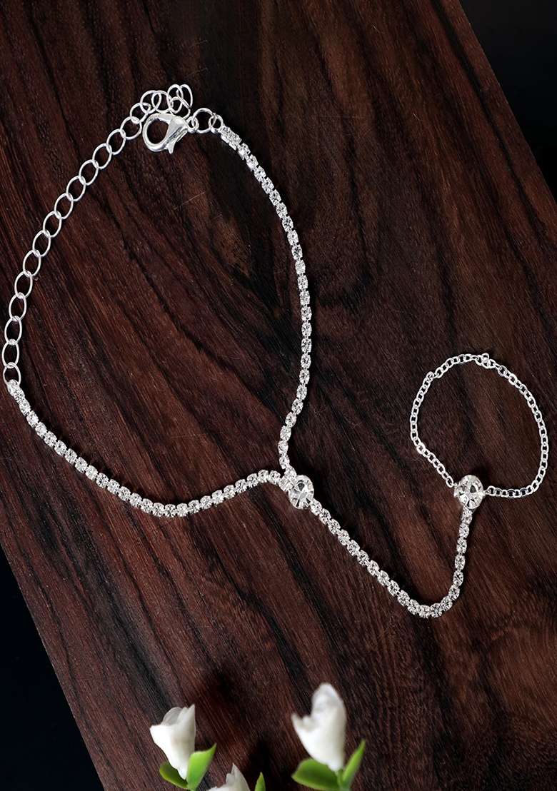 Silver Preminum Alloy Ring Bracelet For Women - Indya