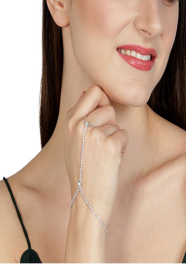 Silver Preminum Alloy Ring Bracelet For Women - Indya