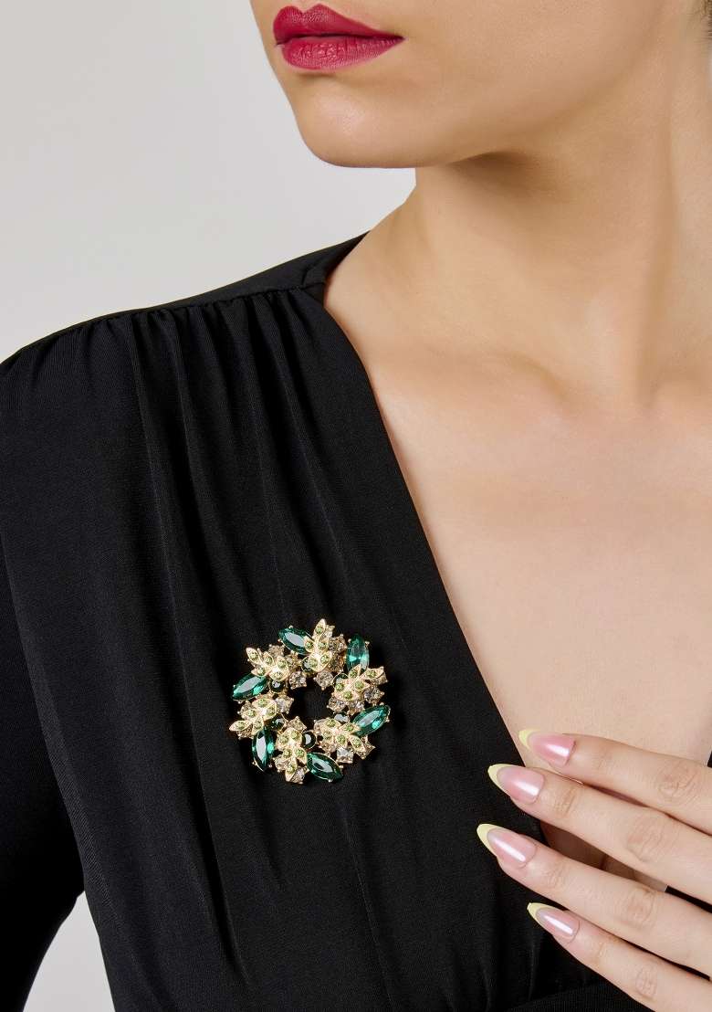 Green Preminum Alloy Brooch For Women - Indya
