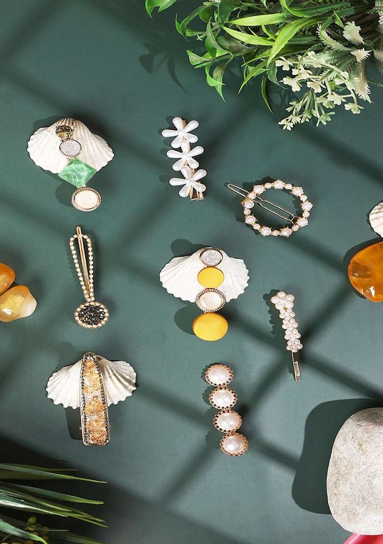 Multicolor Gold Plated Metal Hair Accessorries - Indya