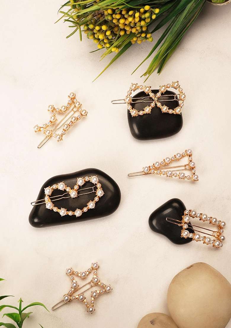 White Gold Plated Metal Hair Accessorries - Indya