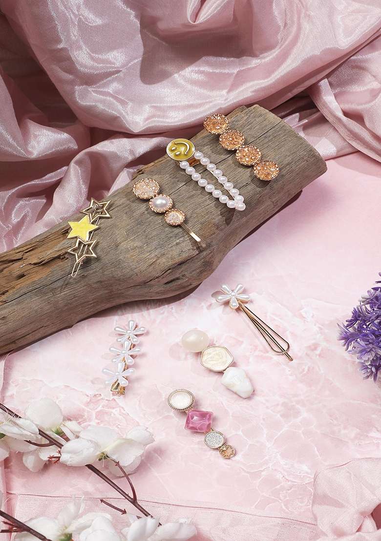Multicolor Gold Plated Metal Hair Accessorries - Indya