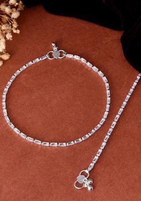 Set of 2 Silver Plated Stone Studded Anklet
