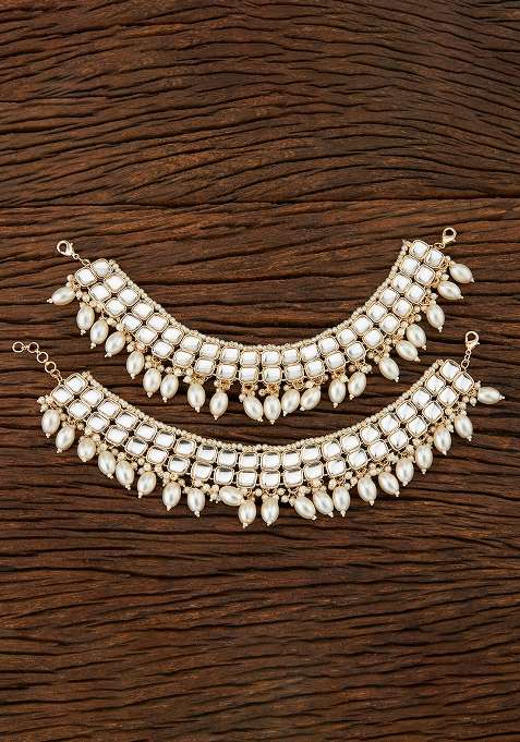 Golden White One Pair Kundan Payal Payal