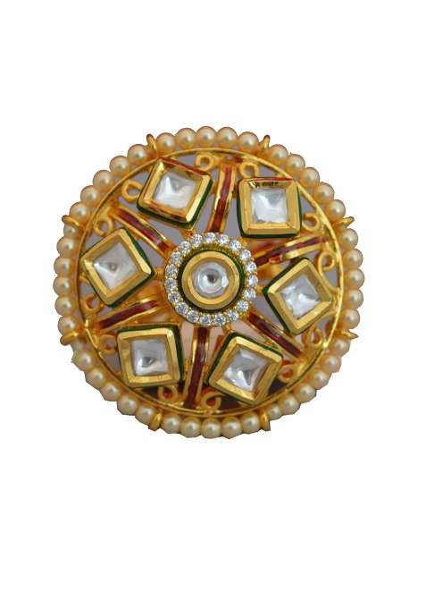 Golden White Jadau Kundan Ring With Ad Finger Ring