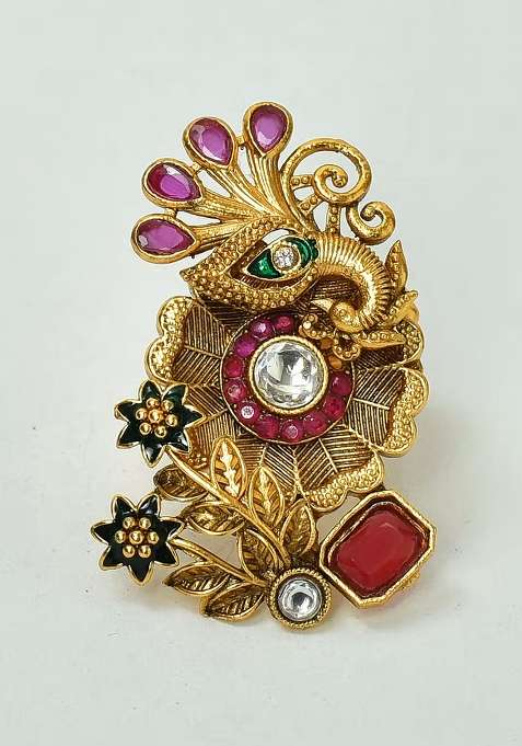 Multicolor Gold Tone Polki Ring Finger Ring