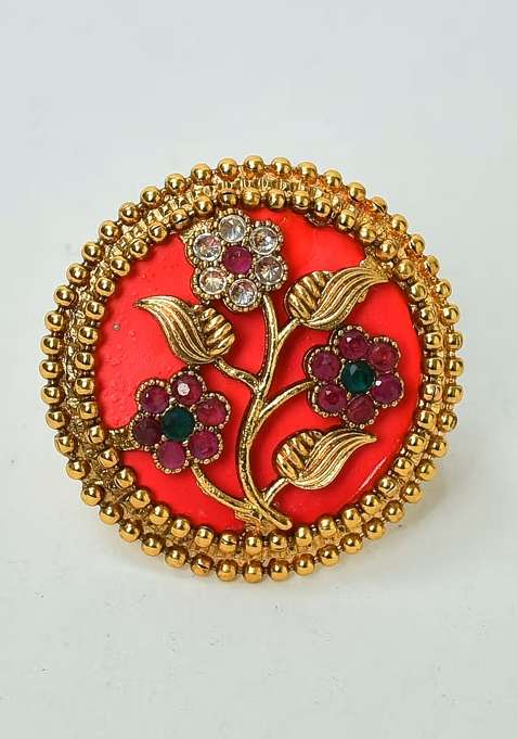 Multicolor Gold Tone Polki Ring Finger Ring