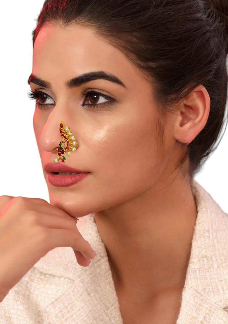 Golden Alloy Nose Pin - Indya