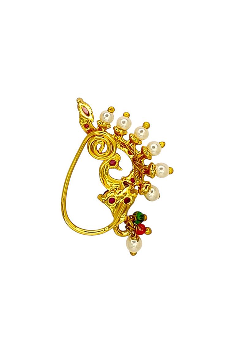 Golden Alloy Nose Pin - Indya