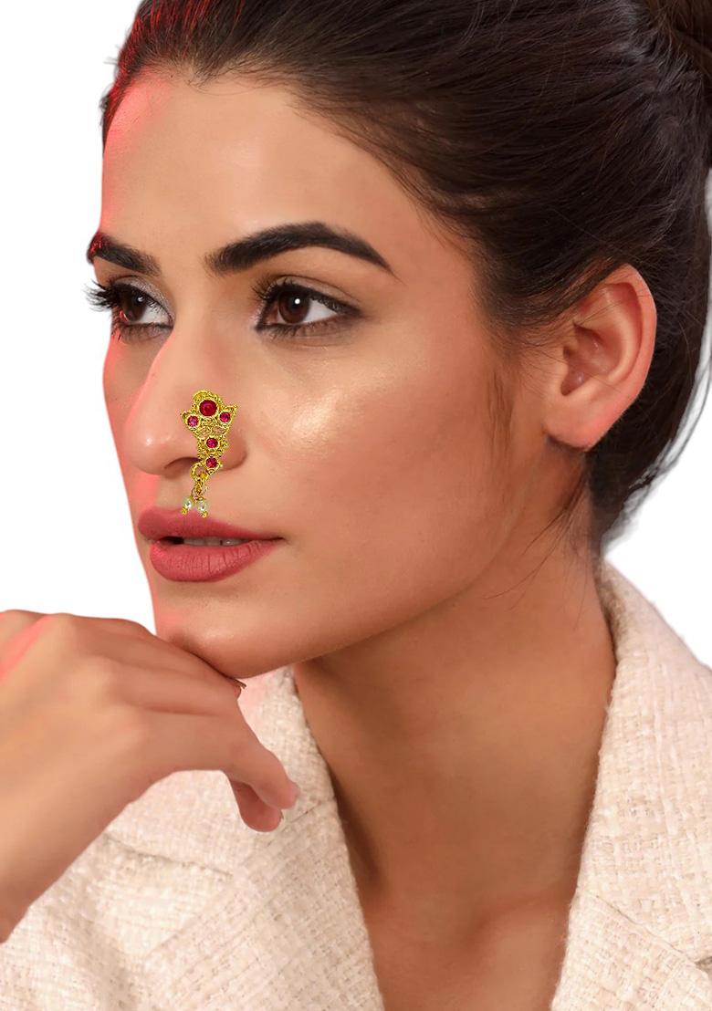 Golden Alloy Nose Pin - Indya