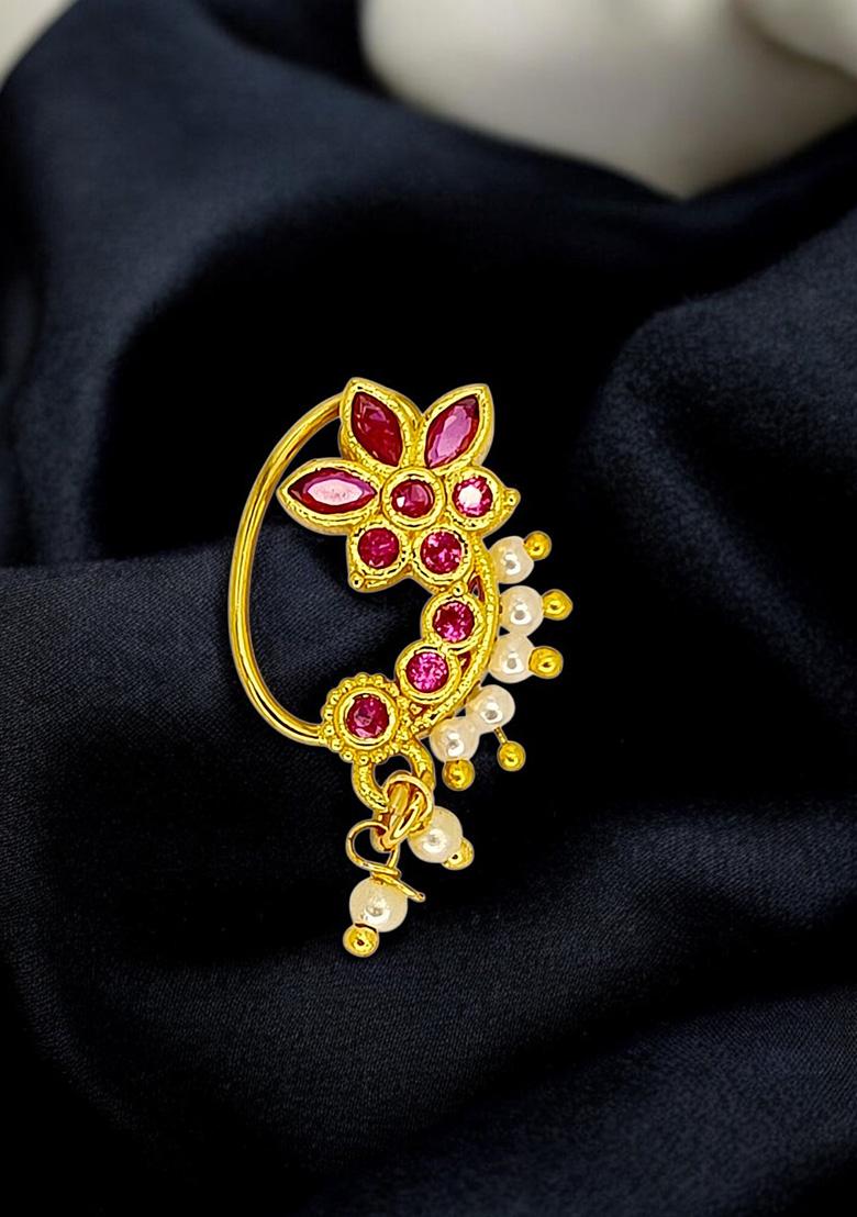 Golden Alloy Nose Pin - Indya