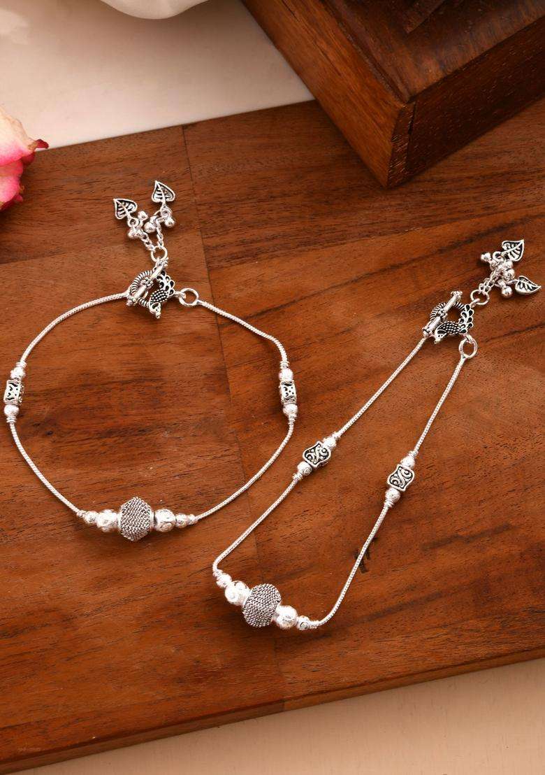 Silver Stainless Steel Anklet - Indya