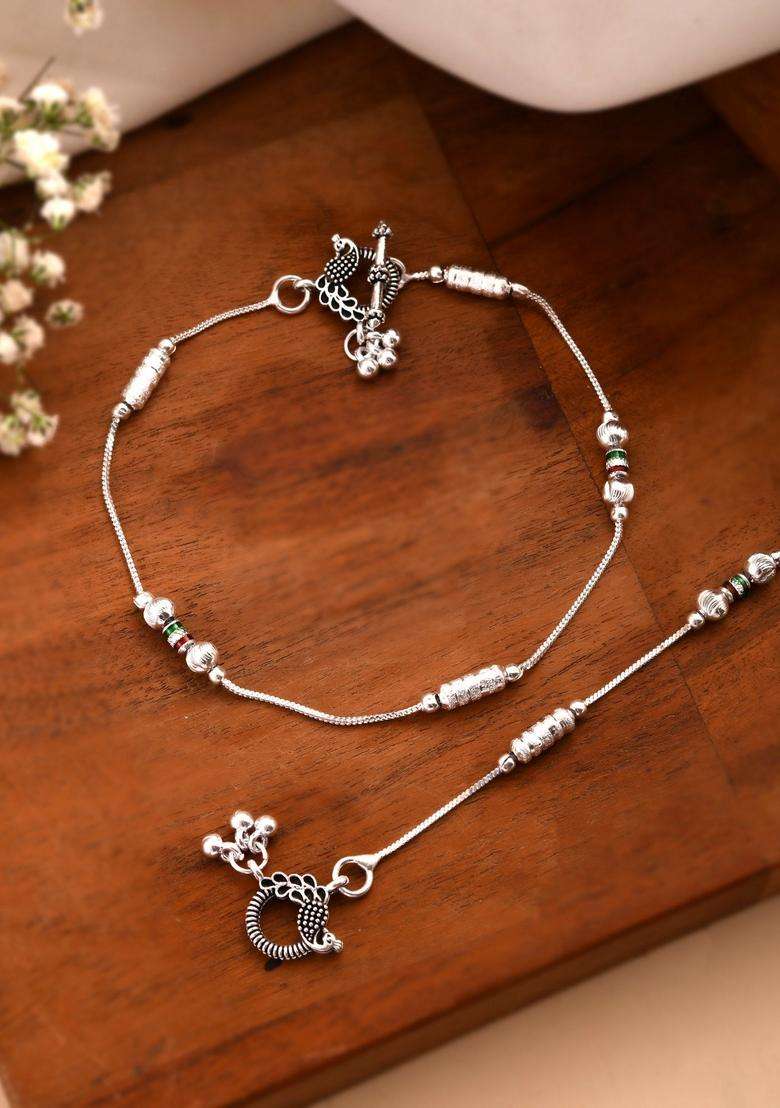 Silver Stainless Steel Anklet - Indya