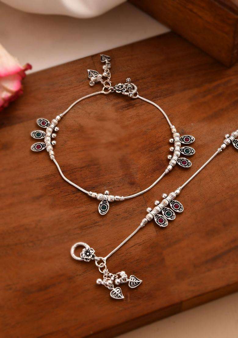Silver Stainless Steel Anklet - Indya